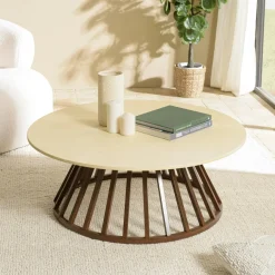 Tables Basses Rondes|BRASILIA Table basse ronde béton et métal 105 cm pied chaîne