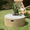 Tables Basses De Jardin|HERCULE Table basse ronde de jardin bambou et béton 80 cm