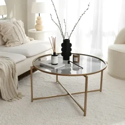 Tables Basses En Verre|Tables Basses Rondes|TULUM Table basse ronde design - verre & métal noir