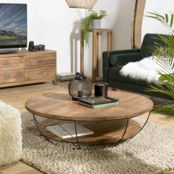 Tables Basses Scandinaves|Tables Basses Vintage|Swing Table basse ronde double plateau métal noir D 120 cm