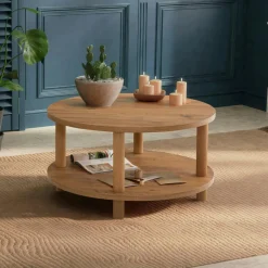 Tables Basses Rondes|MARFA Table basse ronde double plateau effet bois de pin