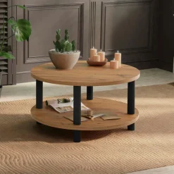 Tables Basses Rondes|MARFA Table basse ronde double plateau effet bois de pin