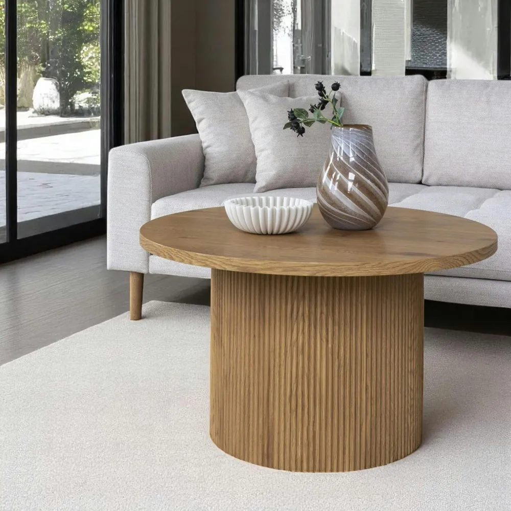 Tables Basses Rondes|MATERA Table basse ronde effet bois blond ø80 cm