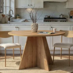 Tables Basses Rondes|MARFA Table basse ronde effet bois clair & pieds trapèze