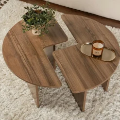 Tables Basses Rondes|Tables Basses Gigognes|MARFA Table basse ronde effet bois de noyer - design puzzle
