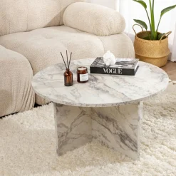 Tables Basses Rondes|MARFA Table basse ronde effet marbre – pied croisé design