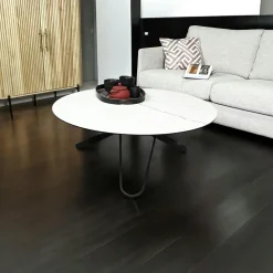 Tables Basses Rondes|LOMBARDIE Table basse ronde en céramique marbrée anthracite