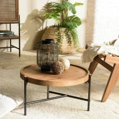 Tables Basses Rondes|Tables Basses Industrielles|Swing Table basse ronde en teck 56,5 cm