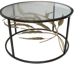 Tables Basses En Verre|Tables Basses Rondes|HIMALAYA Table basse ronde feuillage doré