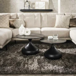 Tables Basses Gigognes|RALF Table basse ronde forme organique plateau effet marbre noir (lot de 2)