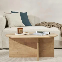 Tables Basses Rondes|MARFA Table basse ronde minimaliste - effet bois de chêne