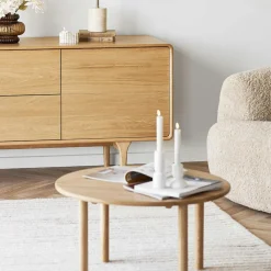 Tables Basses Rondes|PARMA Table basse ronde moderne bois de chêne clair Ø 70 cm