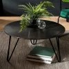 Tables Basses Design|Tables Basses Rondes|ZALA Table basse ronde noire rainures pieds épingle