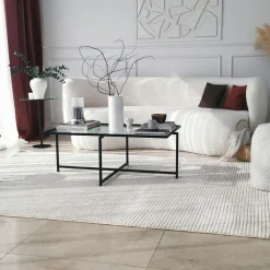 Tables Basses En Verre|TULUM Table basse verre & métal noir - design minimaliste