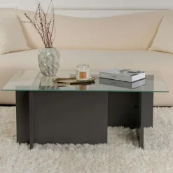 Tables Basses En Verre|SALTA Table basse verre déstructurée – base gris anthracite