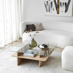 Tables Basses En Verre|Tables Basses Carrées|SALTA Table basse verre fumé carrée, base noire