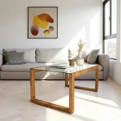 Tables Basses En Verre|LHASA Table basse verre fumé et bois clair - forme rectangle