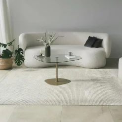 Tables Basses En Verre|TULUM Table basse verre minimaliste forme galet et pied doré