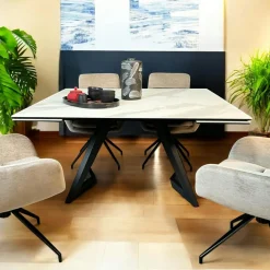 Tables À Manger En Céramique|Tables À Manger Extensibles|LOMBARDIE Table carrée extensible en céramique marbrée blanche 140-200 cm