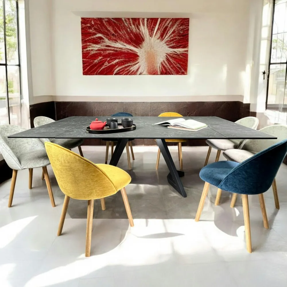 Tables À Manger En Céramique|Tables À Manger Extensibles|LOMBARDIE Table carrée extensible en céramique marbrée blanche 140-200 cm