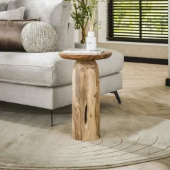 Bouts De Canapé En Bois|Melbourne Table d’appoint bois – plateau sculpté, 55 cm