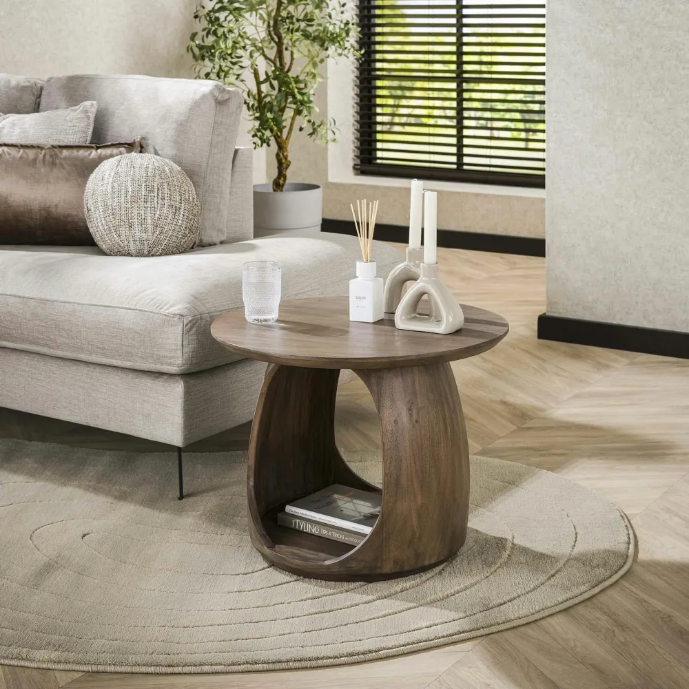 Bouts De Canapé Design|Bouts De Canapé En Bois|MYSORE Table d’appoint bois brun – rangement intégré, 46 cm