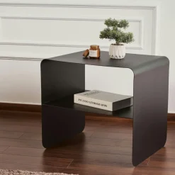 Bouts De Canapé En Métal|SFAX Table d’appoint design métal taupe – 2 plateaux