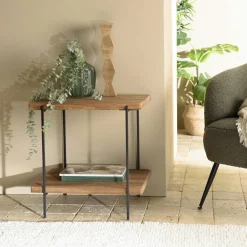 Sellettes En Métal|Bouts De Canapé Industriels|CRACOVIE Table d'appoint double plateau pin recyclé