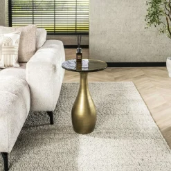 Bouts De Canapé Design|LAGUNA Table d’appoint en verre – antique dorée, 60 cm