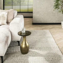 Bouts De Canapé Design|LAGUNA Table d’appoint en verre – antique dorée, 60 cm