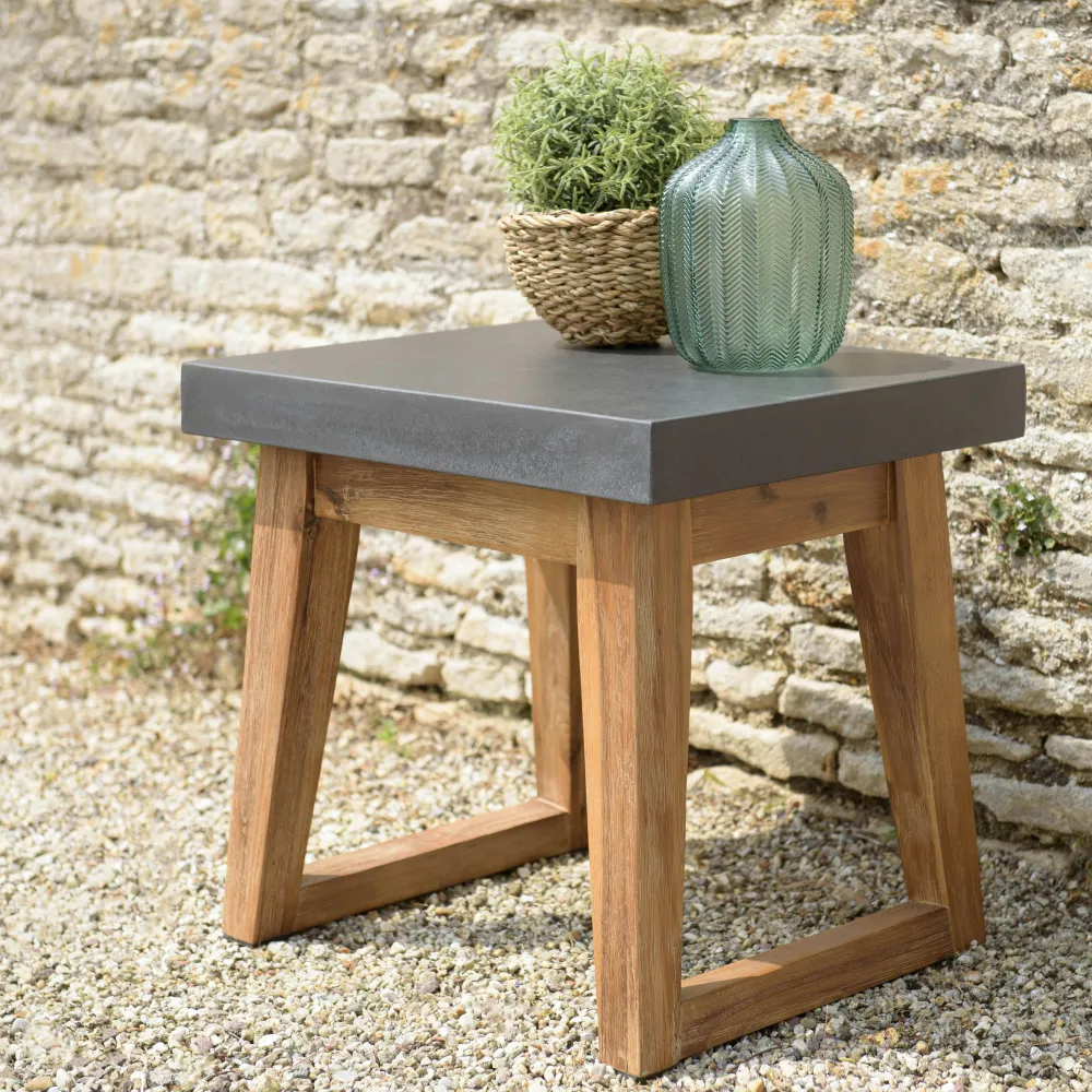Tables D'Appoint De Jardin|HERCULE Table d'appoint pour jardin bois et résine effet béton