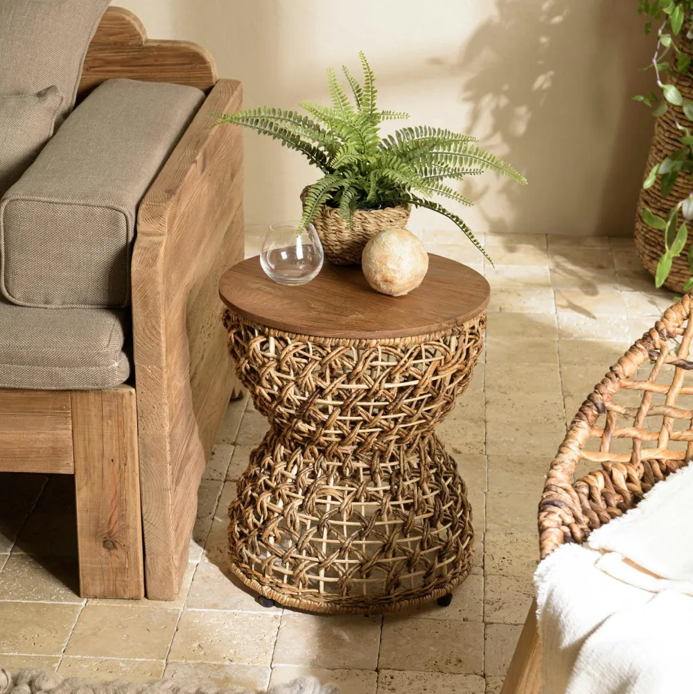 Bouts De Canapé En Bois|Swing Table d'appoint ronde 49 cm fibre de coco et bois recyclé