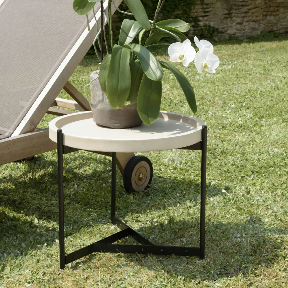 Tables D'Appoint De Jardin|HERCULE Table d'appoint ronde de jardin plateau béton beige pieds métal