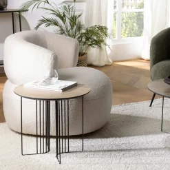 Bouts De Canapé En Bois|Landaise Table d'appoint ronde pieds modernes