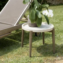 Tables D'Appoint De Jardin|HERCULE Table d'appoint ronde pour jardin bois et béton beige