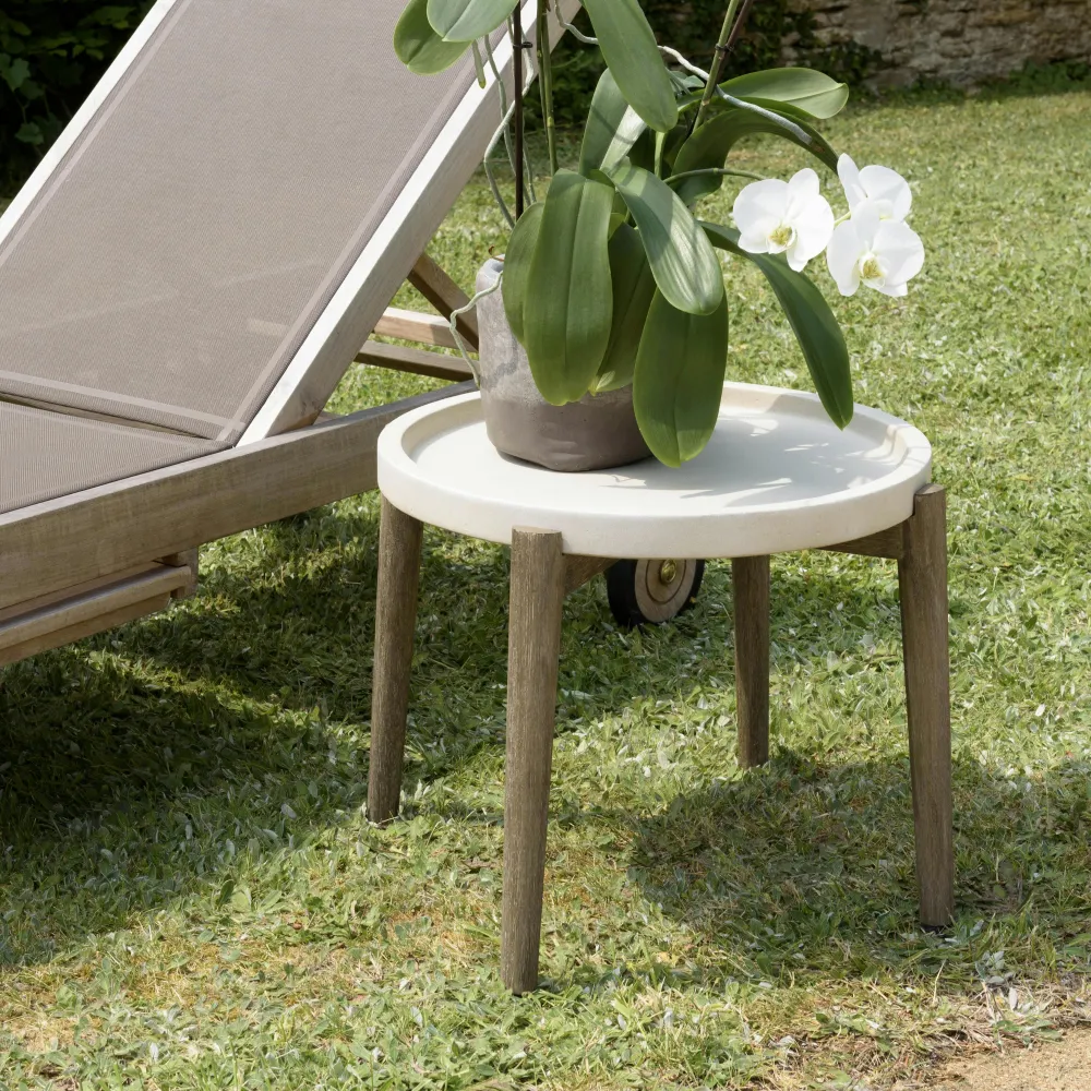 Tables D'Appoint De Jardin|HERCULE Table d'appoint ronde pour jardin bois et béton beige