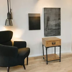 Tables De Chevet Industrielles|Loft / Loft Colors Table de Chevet / Bout de Canapé 1 tiroir, 1 plateau bas en Hévéa recyclé naturel et métal 35x35x55cm LOFT