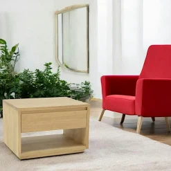 Tables De Chevet Scandinaves|Baltic Table de Chevet / Bout de Canapé Hévéa 1 tiroir, 1 niche basse 55x40x40cm