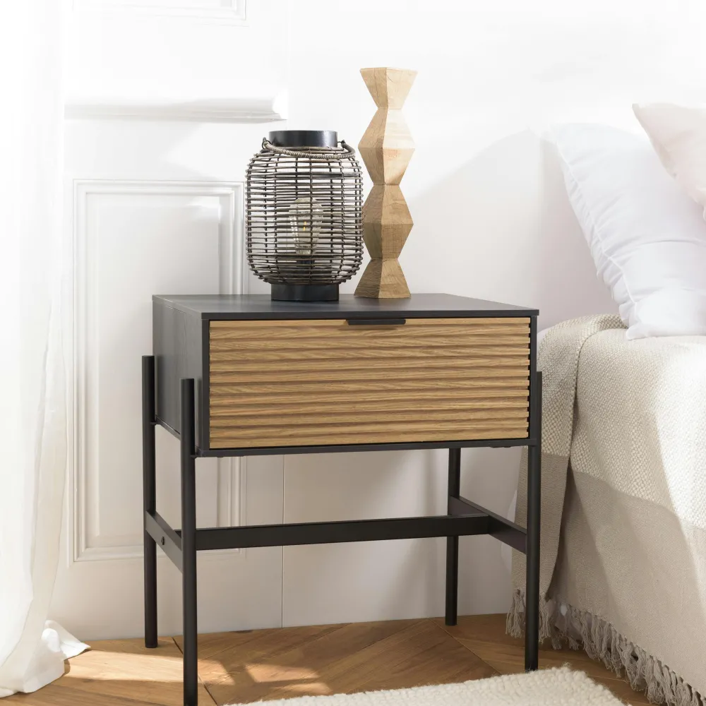 Tables De Chevet Industrielles|ALMEIRA Table de chevet 1 tiroir bois noir et pin