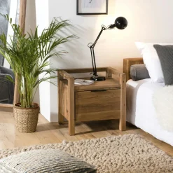 Univers Déco·Maison De Campagne|DENVER Table de chevet en bois de pin recyclé 2 tiroirs