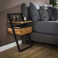 Tables De Chevet Industrielles|Melbourne Table de chevet en bois d'acacia structure colonne