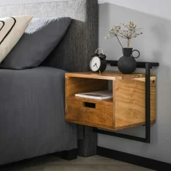 Tables De Chevet Industrielles|Melbourne Table de chevet en bois d'acacia structure colonne