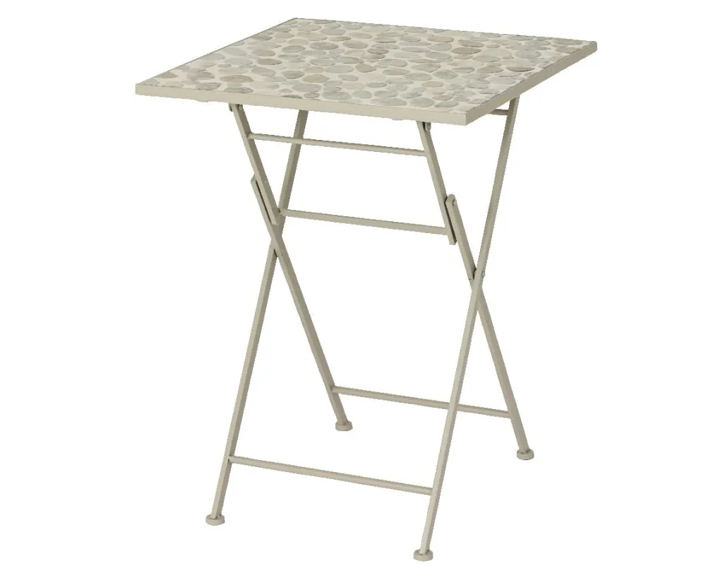 Tables De Jardin|GRENADE Table de jardin carrée 58 cm gris/beige décor mosaïque galets