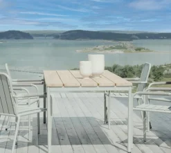 Tables De Jardin|Meubles En Aluminium Brafab|Oslo Table de jardin en aluminium gris ardoise et teck 238 cm