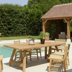 Tables De Jardin|MANY Table de jardin pieds inclinés teck recyclé naturel 300 cm