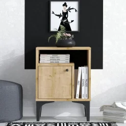 Bouts De Canapé En Métal|Bouts De Canapé En Bois|JENA Table de nuit avec rangement effet chêne - 1 porte 1 niche