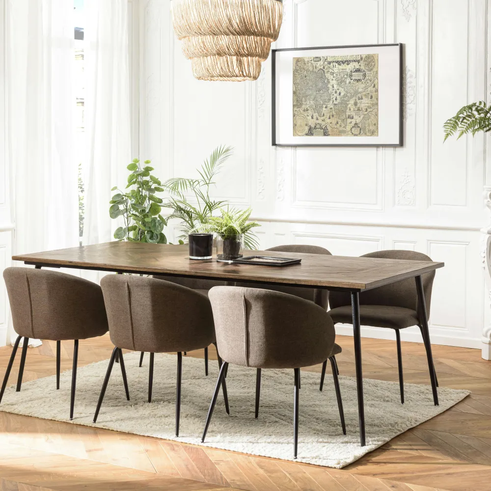 Tables À Manger En Bois|Tables À Manger Rectangulaires|KORKAI Table de repas bois recyclé motif épis 220 cm