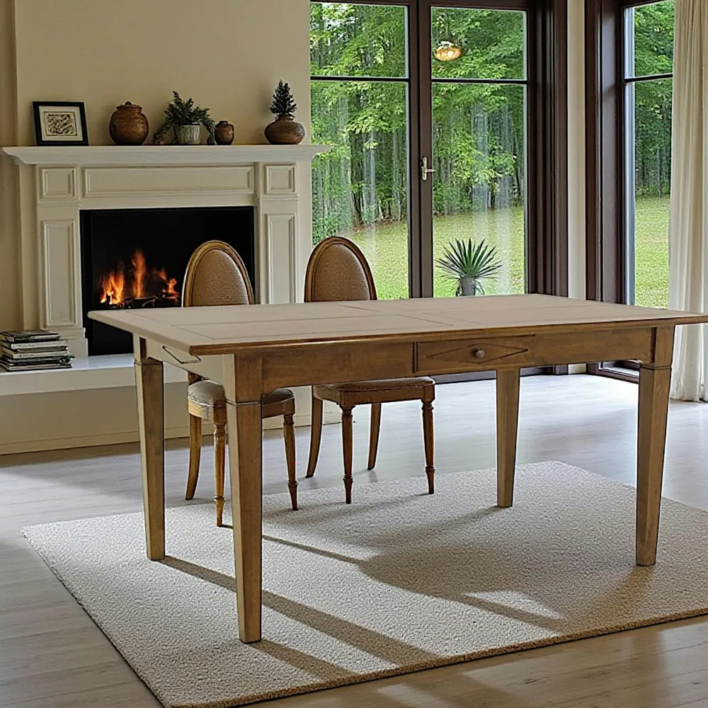 Tables À Manger En Bois|Tradition Table de repas Hévéa 1 tiroir 160x90x76cm