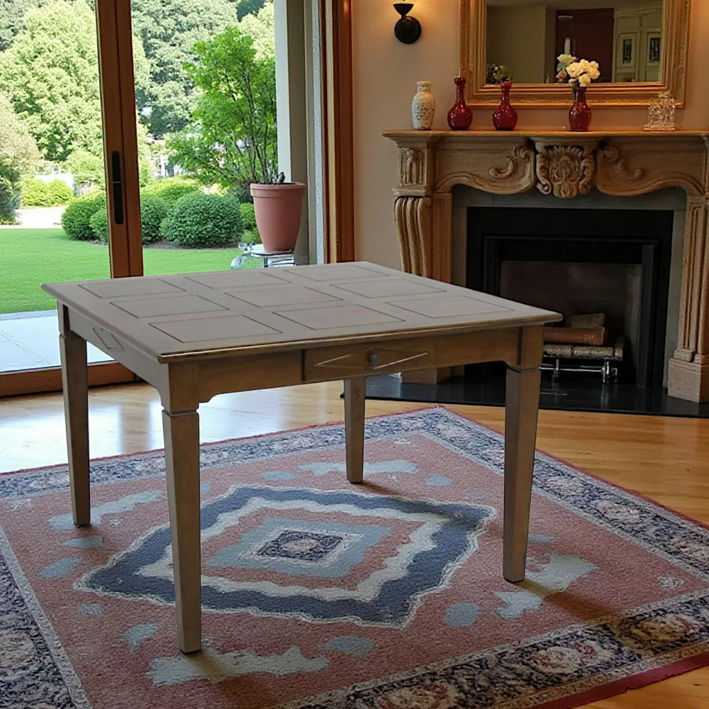 Tables À Manger Carrées|Tables À Manger En Bois|Tradition Table de repas Hévéa 1 tiroir 110x110x76cm