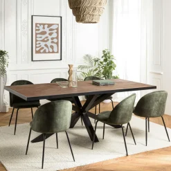 Tables À Manger Industrielles|Tables À Manger Rondes|BIHAR Table de repas ronde bois effet pierre rouille 120 cm